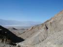Narrow switchbacks and the Saline Valley in the background. 